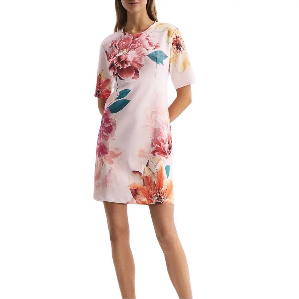 Reiss Tory Floral Mini Shift Dress in Pink